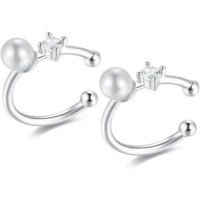 Cute CZ Shell Pearl Cuff Clip on Earrings for Women Girls S925 Sterling Silver Huggie Small Hoop Cartilage Bead Wrap Non-Pierced Ear Dainty Hypoallergenic Lovely Jewelry Gifts for Daughter Niece in Saudi Arabia