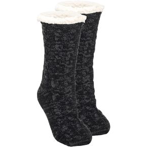 Elanze Designs Simple Knit Womens One Size Plush Lined Non Skid Indoor Slipper Socks