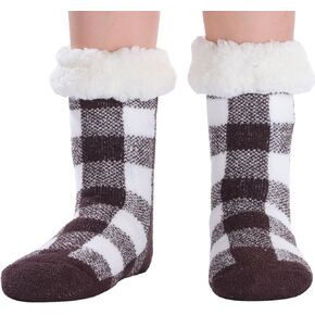 JINBYJIN Winter Fuzzy Slipper Socks for Women with Grips Non Slip Super Soft Warm Cozy Fleece Lining Thick Christmas Socks