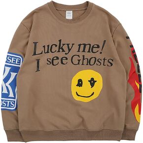 Arnodefrance Men Lucky Me I See Ghosts Graphic Sweatshirts Letter Printing Sweatshirt Cotton Crewneck Pullover