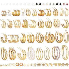 مجموعة 55 زوجًا من الأقراط الذهبية للنساء من GliSun خفيفة الوزن ومكتنزة ومضادة للحساسية وأقراط لؤلؤية ملتوية متعددة العبوات مجموعة من الأقراط الذهبية لحفلات أعياد الميلاد in Kuwait