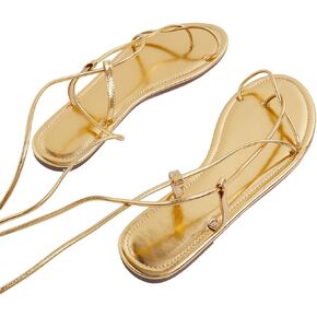 GORGLITTER Women's Lace Up Thong Sandals Open Toe Crisscross Strappy Flat Sandals Summer Slides
