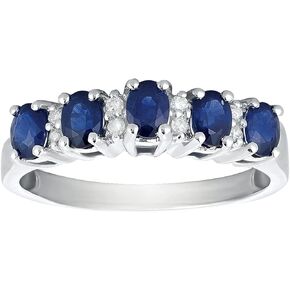 KOKAV 10K White Gold Genuine Sapphire 1-1/4 Ct Diamond Band Ring, Size 7