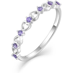 Raymard Love Heart Stackble Eternity Dainty Rings for Women, Sterling Silver 925 Stacked Engagement Birthstone Rings for Her Wedding Band Jewelry, Size 5-10