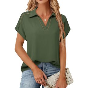 Timeson Women's Short Sleeve Chiffon Blouses Office Work Dress Shirts Business Casual Tops