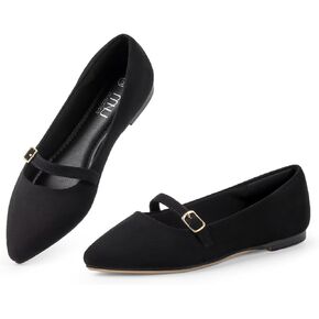 أحذية MUSSHOE النسائية المسطحة المريحة بمقدمة مدببة مع حزام من جلد البولي يوريثان سهلة الارتداء للنساء