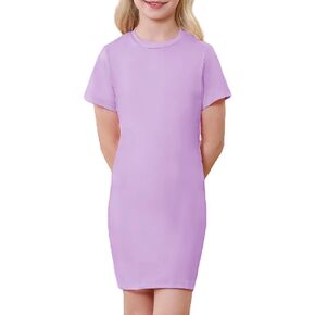 EXARUS 3 Pack Girls Basic Short Sleeve Bodycon Dress T Shirt Casual Crewneck Tee Shirt Solid Color Dresses