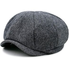 Crazy Cart Men's Women's Premium Wool Blend 8Panels Plaid Herringbone Newsboy Hat