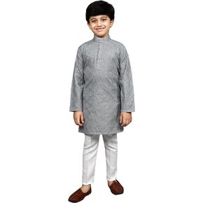 AHHAAAA Kid's Indian Ethnic Sequin Print Embroidery Mirror Work Kurta with Pajama for Boys 519