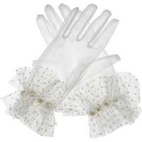 Bridal Gloves Satin Pearl Gloves Floral Gloves Short Gloves for Wedding Opera 1920s Party