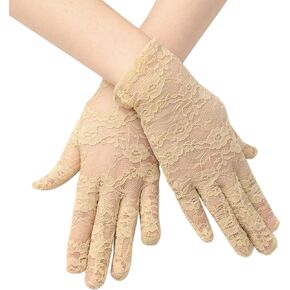 uxcell 1 Pair Beige Ladies Lace Gloves Tea Party Gloves Elegant Short Lace Gloves Summer Floral Courtesy Dressy Gloves for Women Wedding Dinner Bridal Tea Party