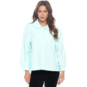 Casual Nights Women's Chenille Bed Jacket, Button Front Long Sleeve Sleep Top with Pockets