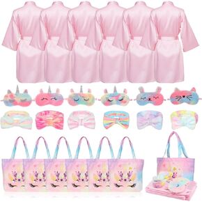 Spa Party Supplies for Teen Satin Robe Hairbands Robe Bathrobe Silk Satin Pink Kimono Slumber Robe with Canvas Bags Blindfolds Slumber Party Favors for Spa Birthday Sleepover Party Sleepwear 6 Sets in Kuwait