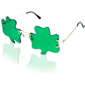 St Patricks Day Irish Shamrock Sunglasses, Green Four Leaf Clover Leprechaun Costume Accessories Party Glasses Decorations