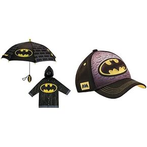 DC Comics Batman Kids Umbrella and Matching Toddler Baseball Hat for Boys Ages 4-7