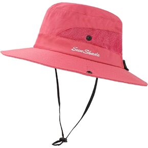 Surblue Kids Girls Ponytail Sun Hat Wide Brim UV Protection Summer Beach Bucket Cap
