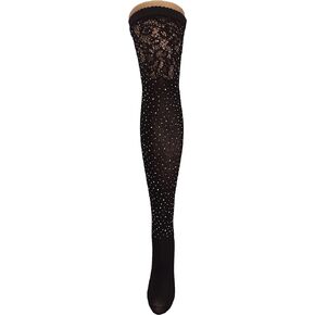 Ifeverlove Women's Floral Jacquard Thigh High Rhinestone Fishnet Stockings