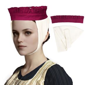 PROCOS Medieval Linen Headband for Women 14th Century Ruffled Fillet Barbette Hair Bandanas Wrap