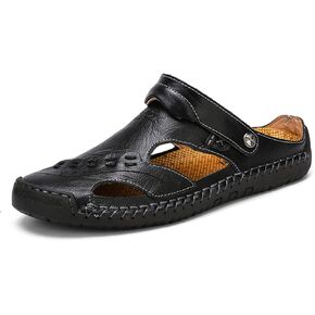 Sandals for Men Closed Toe Leather Sandals Athletic Strap Adjustable Loafers Outdoor Beach Shoes Black 38