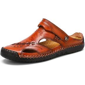 Sandals for Men Closed Toe Leather Sandals Athletic Strap Adjustable Loafers Outdoor Beach Shoes Black 38
