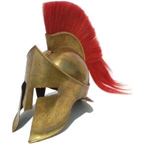 AnNafi® Medieval Armour King Leonidas Greek Spartan Roman Helmet +Red Long Plume |Spartan Legions Helmet |Men's Spartan Warrior Headwear Costume Accessories |300 Movie Authentic Replica Helmets Brass