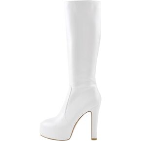 richealnini Women's Low Platform Block High Heel Mid Calf Boots with Zipper