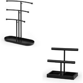 SZQINJI Bundle of 3-tier Jewelry Stand and 2-tier Bracelet holder Black