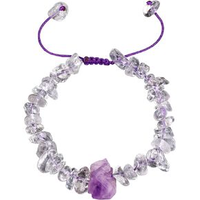 Clear Quartz with Amethyst Drusy Quartz Chip Tumbled Bracelet for Women Power Energy Balance Meditation Spitital Jewelry Adjustable (6"-7.5")