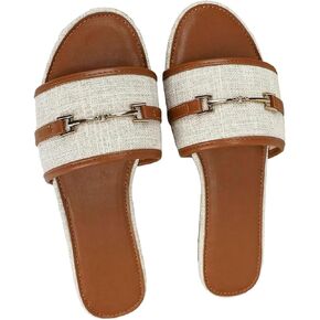 GORGLITTER Women's Metal Decor Flat Sandals Summer Chain Open Toe Single Band Slide Sandals