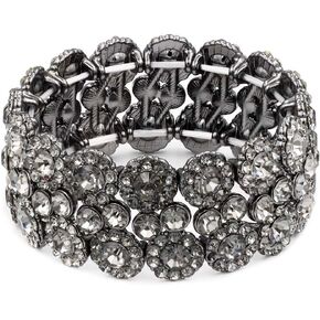 Lavencious Round Shape Rhinestones Elastic Stretch Bracelet Party Jewelry for Women 7"