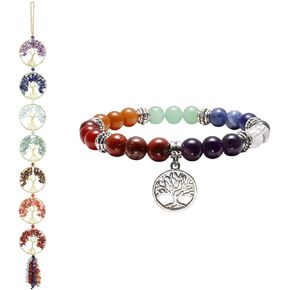 Top Plaza Bundle - 2 Items: 7 Chakra Tree of Life Ornament & 7 Chakra Reiki Healing Bracelet