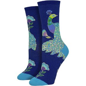 Women's Crew Socks Laurel Burch Intricate Peacock Blue