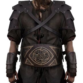 HiiFeuer Medieval Double Pauldron with Mercenary Bracers and Viking Embossed Waist Armor, Vintage Faux Leather Mercenary Knight Archer Costume for LARP Ren Faire
