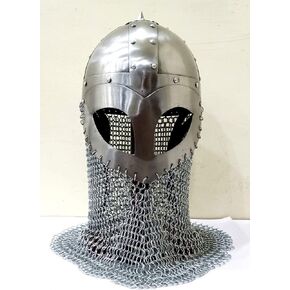 THOR INSTRUMENTS Fully Wearable Viking Mask Helmet with Stand Etching and Chain Mail Rustic Vintage Home Decor Gifts
