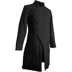 AnNafi® Medieval Thick Padded Gambeson Coat Aketon | Full Sleeves Gambeson Armor Costume | Theatre Costumes Dress SCA BLACK
