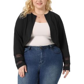 Agnes Orinda Plus Size Blazer Jacket for Women Mesh Long Sleeve Open Front Cropped Shrug Bolero Cardigan