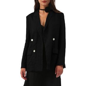 Amazhiyu Womens Pure Linen Casual Open Front Long Sleeve Blazer with Pockets