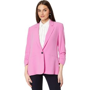 CeCe Women's One Button Blazer with 3/4 Ruched Sleeves