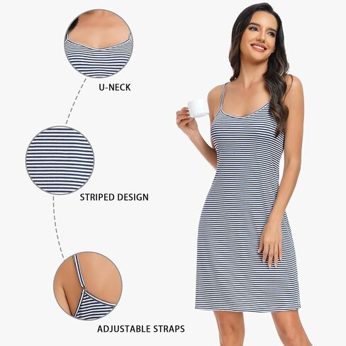 فستان نوم نسائي من Vlazom فستان نوم مخطط بدون أكمام ملابس نوم ناعمة للنساء مقاس S-XXL in Kuwait