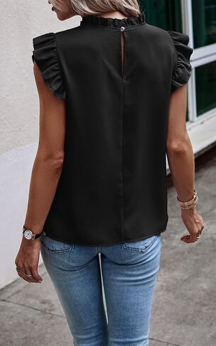 Angashion Womens Shirts 2024 Summer Casual Dressy Solid Color Ruffle Neck Tunic Tops Blouse T Shirt in Saudi Arabia