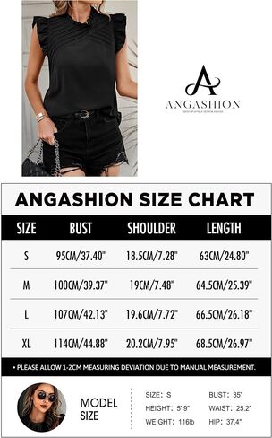 Angashion Womens Shirts 2024 Summer Casual Dressy Solid Color Ruffle Neck Tunic Tops Blouse T Shirt in Saudi Arabia