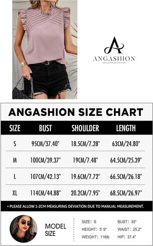 Angashion Womens Shirts 2024 Summer Casual Dressy Solid Color Ruffle Neck Tunic Tops Blouse T Shirt in Saudi Arabia