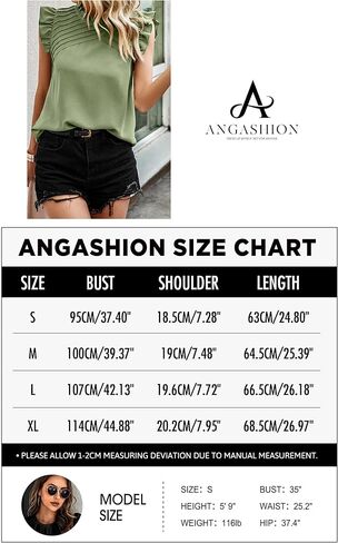 Angashion قمصان حريمي 2024 صيفي غير رسمي متأنق بلون كشكش الرقبة تونك القمم بلوزة تي شيرت in Kuwait