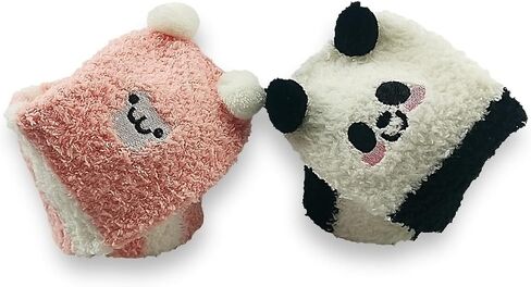 littledreamscomforts لطيف الحيوان المرجان الصوف شتاء دافئ لينة الفخذ العليا جوارب طويلة مخططة 2 أزواج (الباندا الأسود والقرد الوردي) in Saudi Arabia