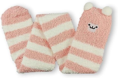 littledreamscomforts لطيف الحيوان المرجان الصوف شتاء دافئ لينة الفخذ العليا جوارب طويلة مخططة 2 أزواج (الباندا الأسود والقرد الوردي) in Saudi Arabia