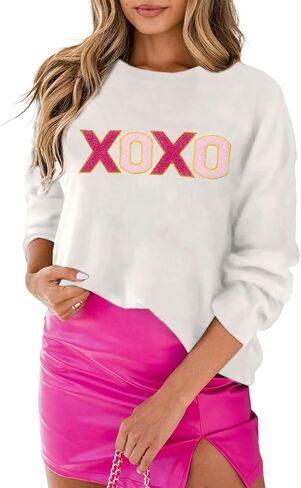 SELINK Women's Valentines Sweater Crew Neck XOXO Heart Print Casual Long Sleeve Pullover Tops Sweaters in Saudi Arabia