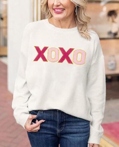 SELINK Women's Valentines Sweater Crew Neck XOXO Heart Print Casual Long Sleeve Pullover Tops Sweaters in Saudi Arabia