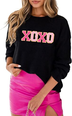SELINK Women's Valentines Sweater Crew Neck XOXO Heart Print Casual Long Sleeve Pullover Tops Sweaters in Saudi Arabia