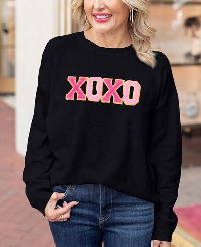 SELINK Women's Valentines Sweater Crew Neck XOXO Heart Print Casual Long Sleeve Pullover Tops Sweaters in Saudi Arabia
