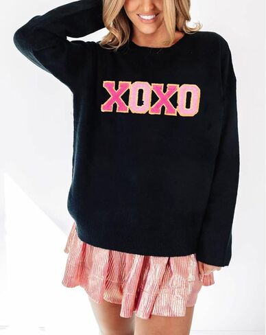 SELINK Women's Valentines Sweater Crew Neck XOXO Heart Print Casual Long Sleeve Pullover Tops Sweaters in Saudi Arabia